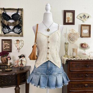 girly grunge boho fairy cream knit crop top